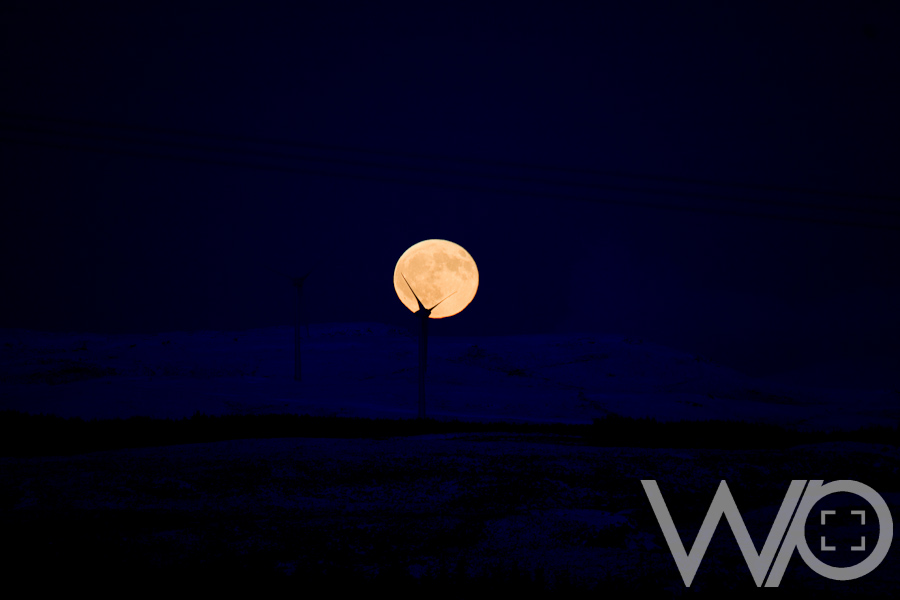 Full Moon Rise over Wind Farm