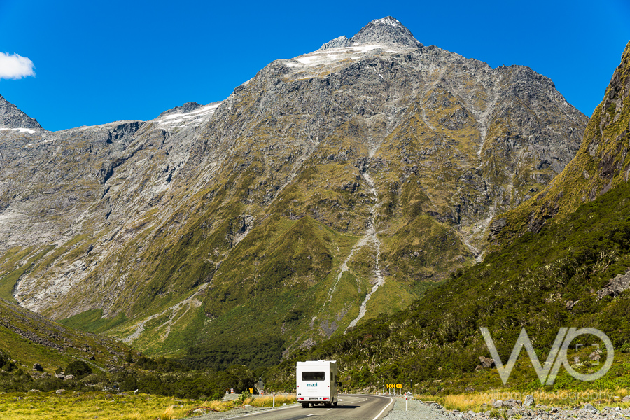 Campervan leaving Homer Tunnel
