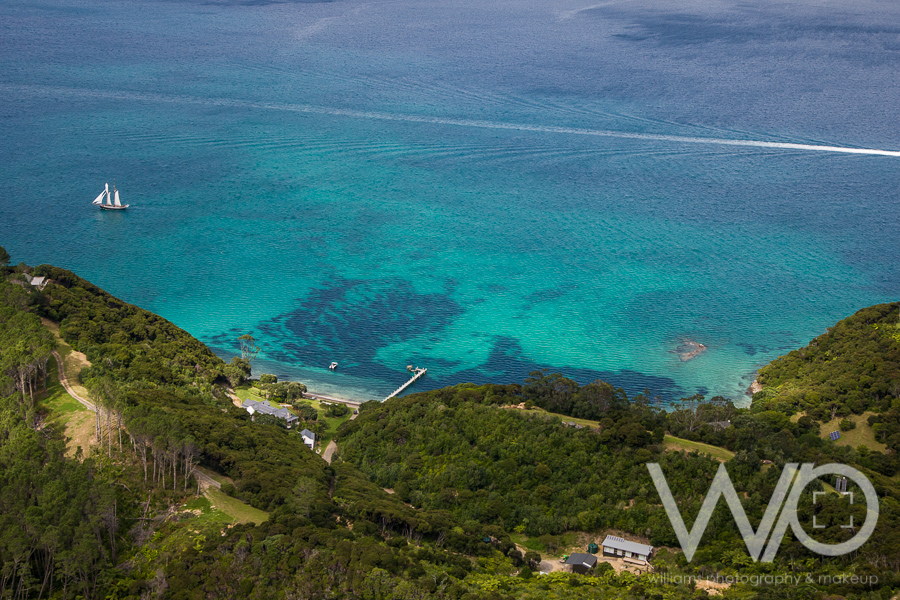 Motuarohia Island aerial photo sail boat